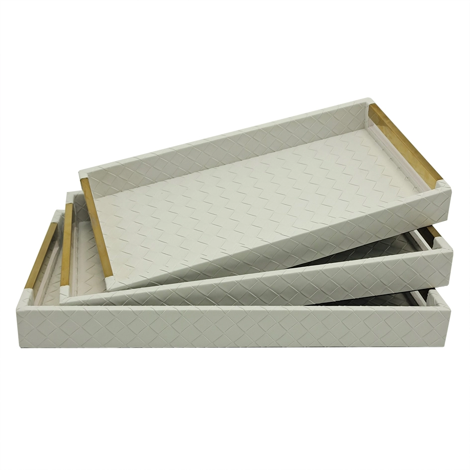 Conj De Bandejas De Madeira Branco E Dourado 3pcs Al0018 Btc