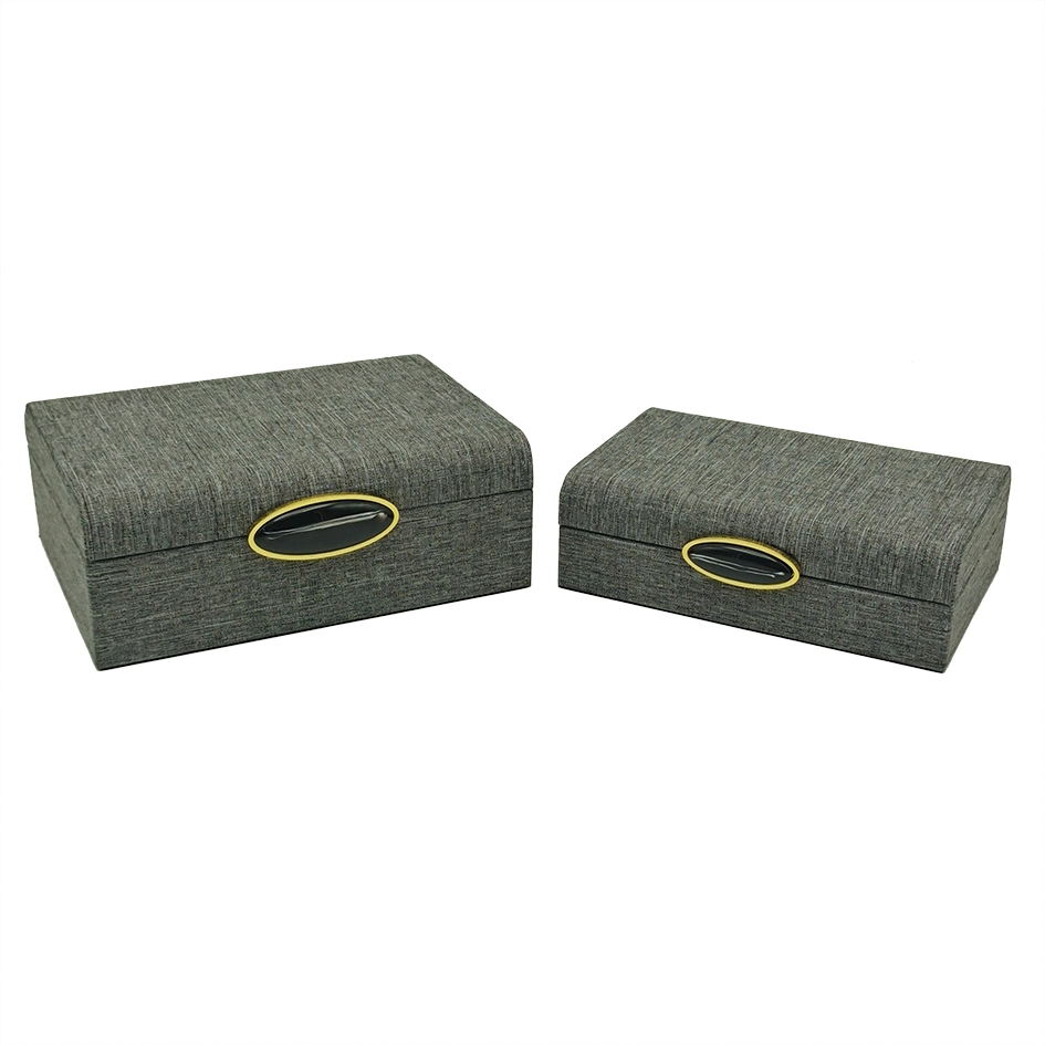 Conj De Caixas De Madeira Cinza E Dourado 2pcs Al0020 Btc