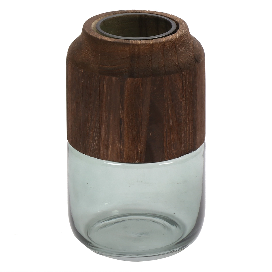 Vaso De Vidro E Madeira Marrom Np0026 Btc