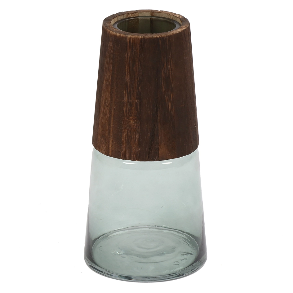 Vaso De Vidro E Madeira Marrom Np0027 Btc