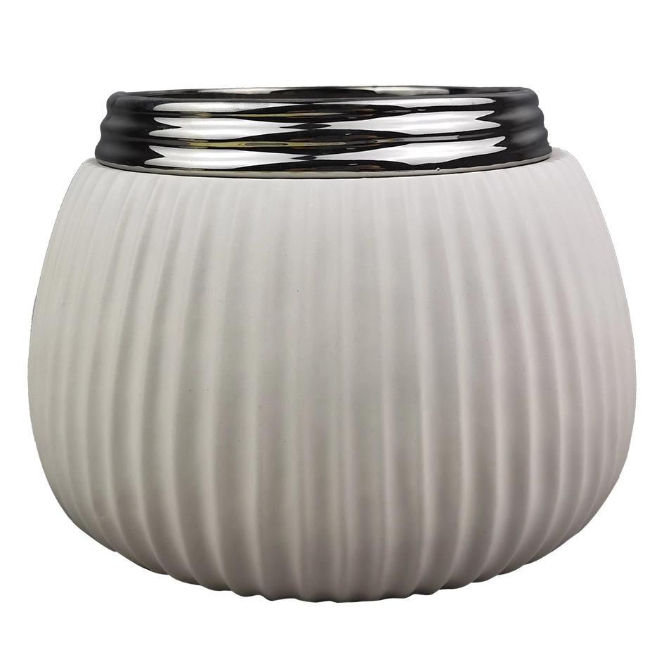 Vaso De Ceramica Branco E Prateado Dn0103 Btc