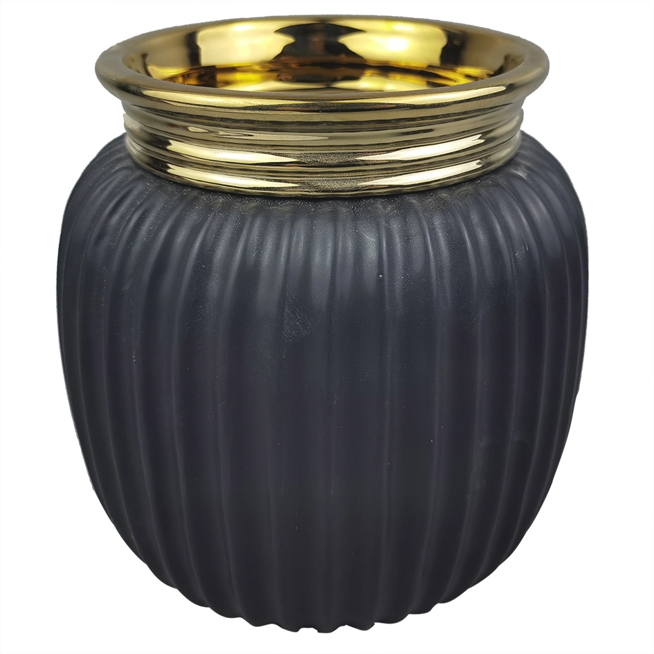 Vaso De Ceramica Preto E Dourado Dn0106 Btc