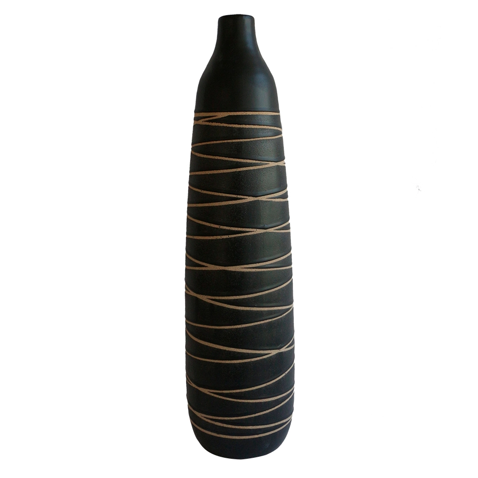 Vaso Ceramica Preto 13.5x13.5x55cm Ue0073 Btc
