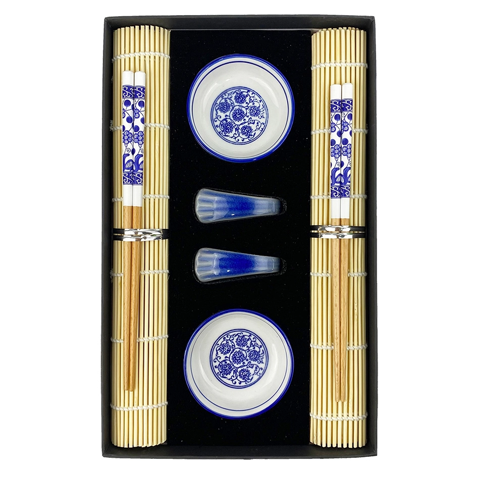 Kit De Comida Japonesa Para 2 Pessoas De Ceramica Azul E Branco