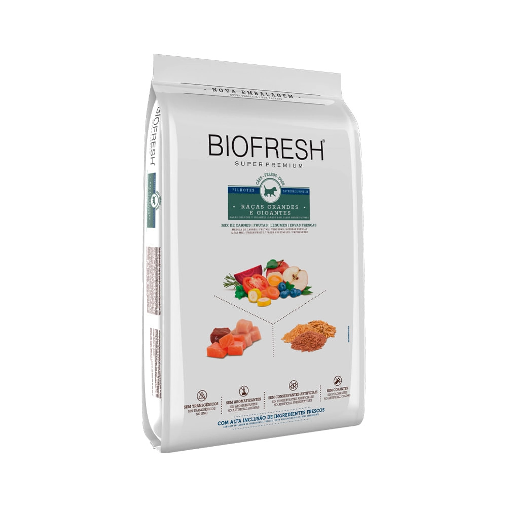 Racao Seca Biofresh Mix De Carne, Frutas, Legumes E Ervas Frescas Caes Filhotes De Racas Grandes E G