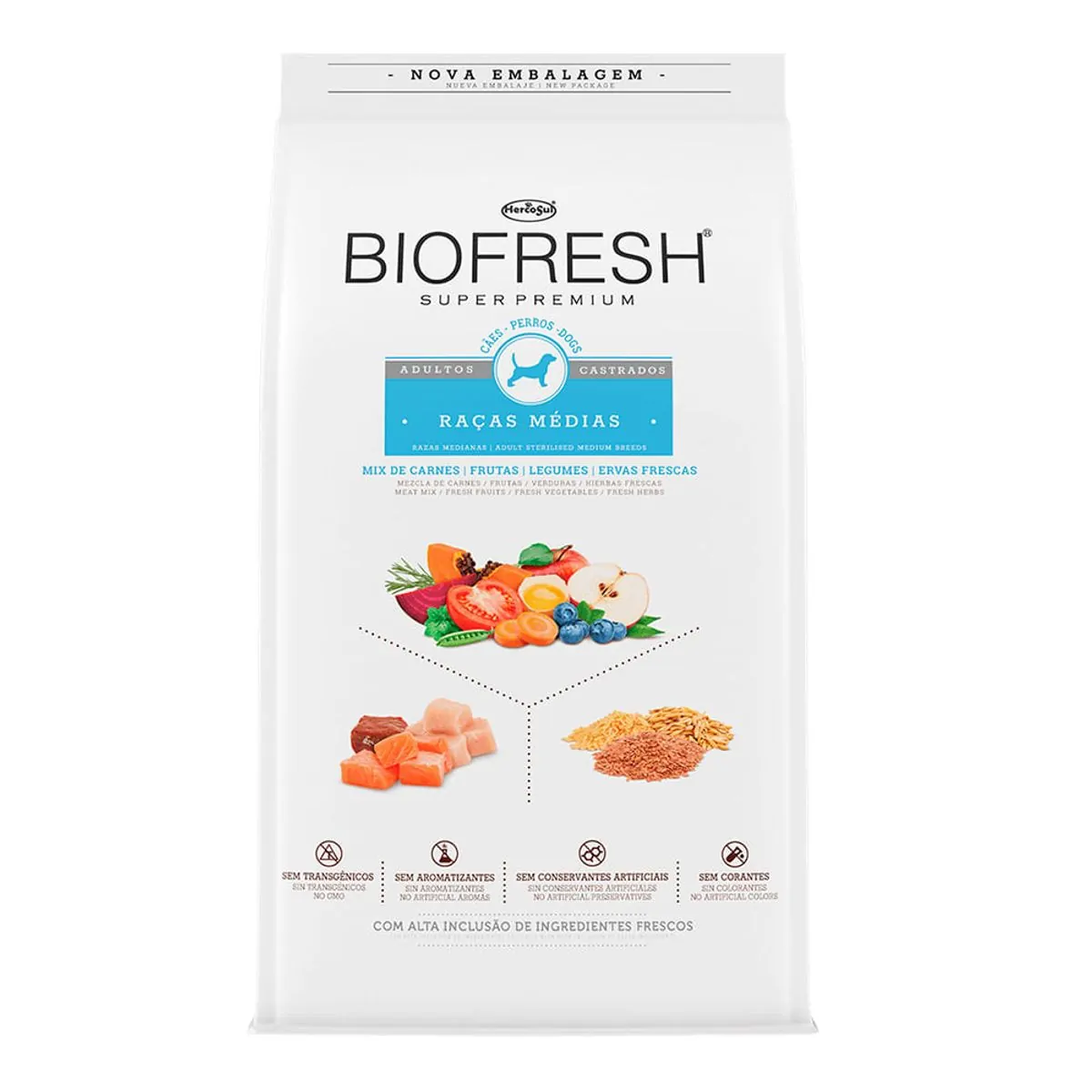 Racao Biofresh Cao Castrado Racas Medias Mix De Carnes, Frutas, Legumes E Ervas Frescas 3kg