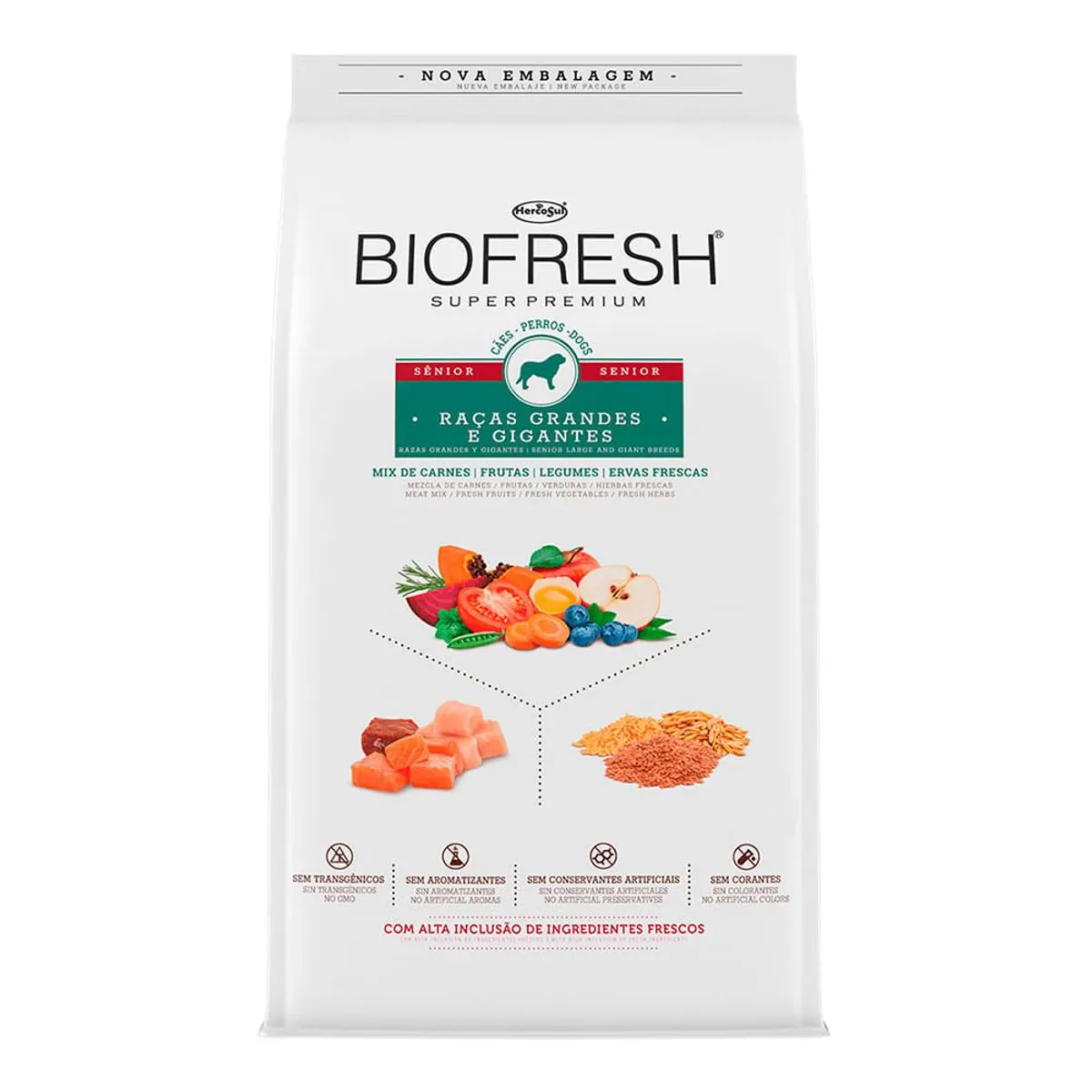 Racao Biofresh Cao Senior Racas Grandes E Gigantes Mix De Carne, Frutas, Legumes E Ervas Frescas 15k