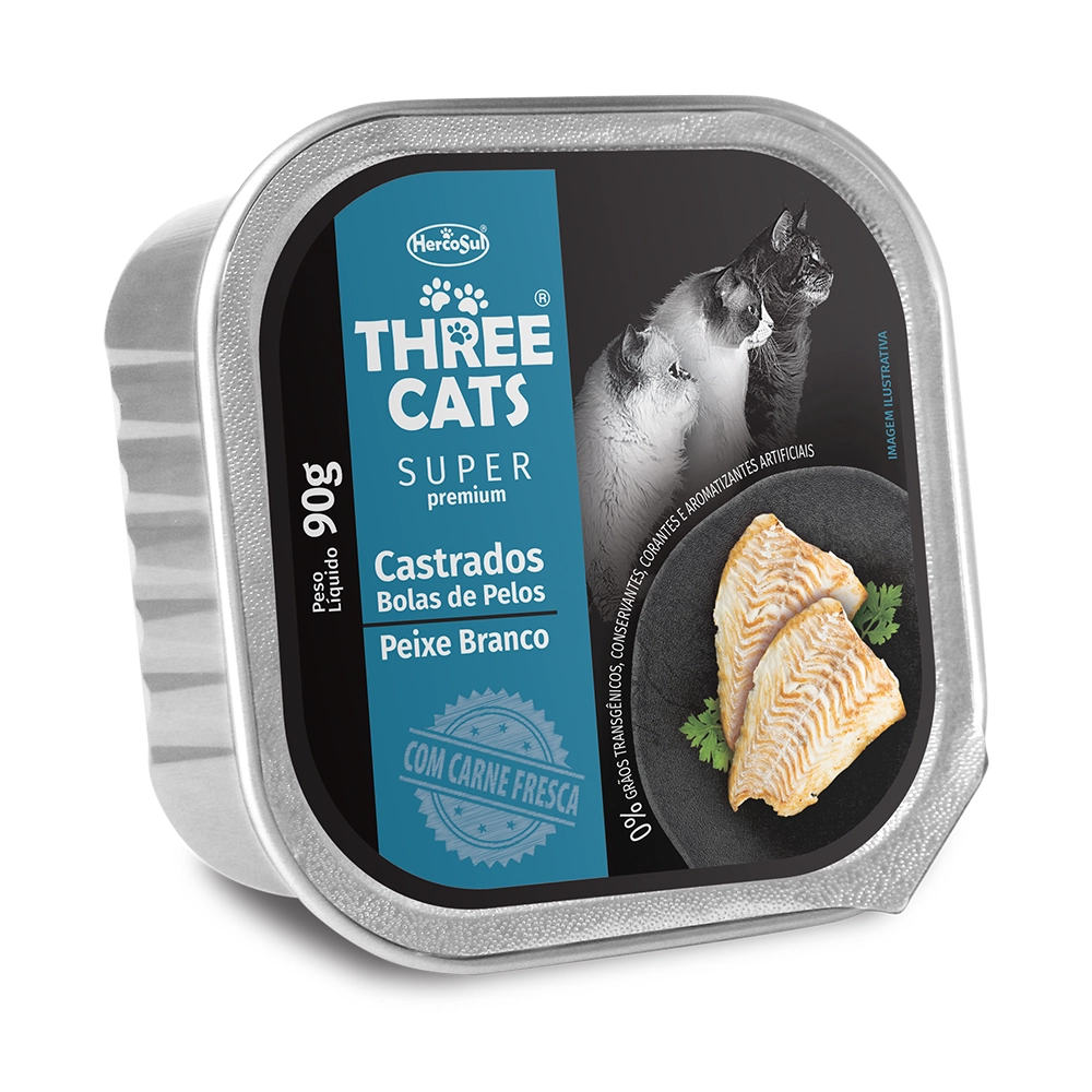 Three Cats Pate Sp Castrado/ Bola De Pelos Peixe 90 G