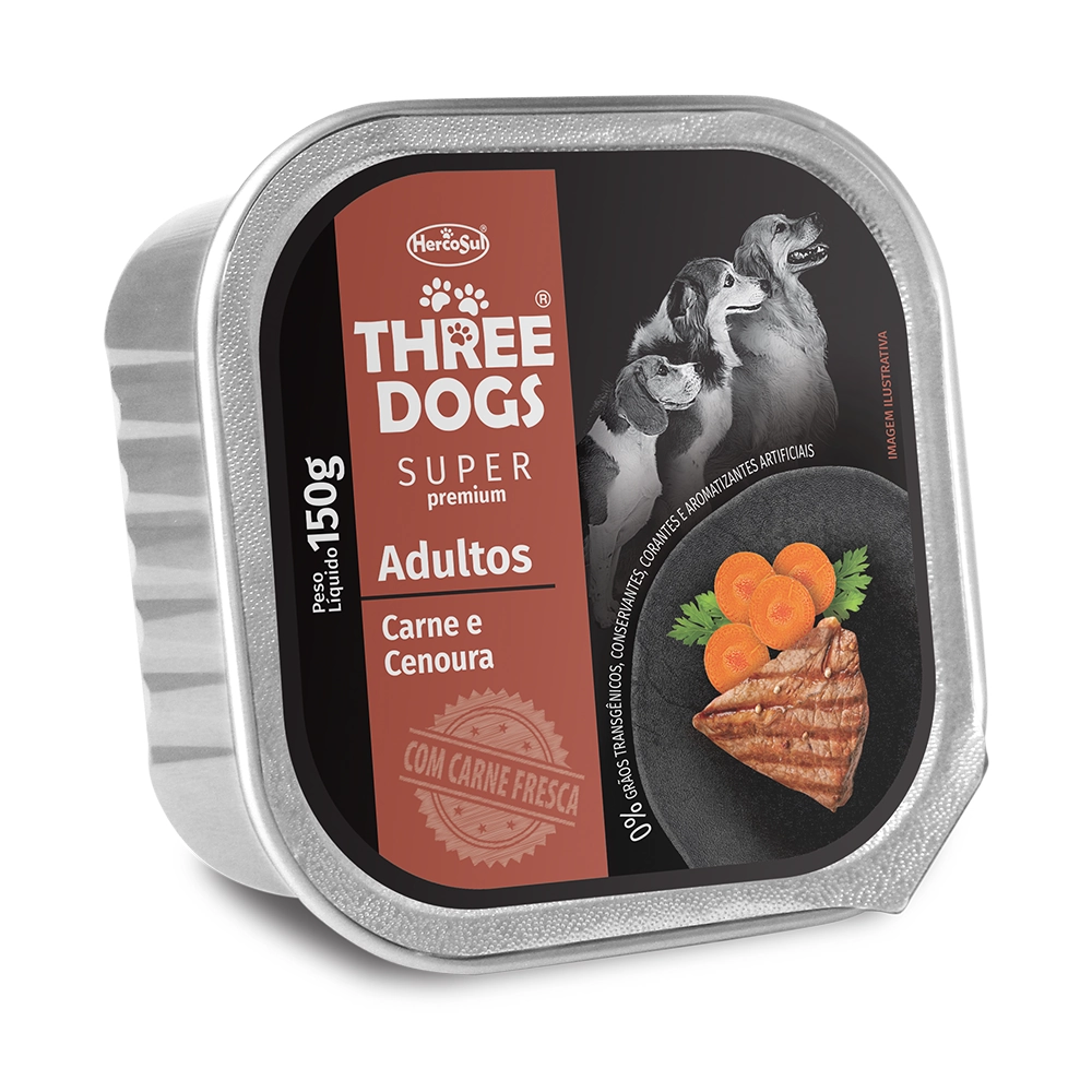Pate Three Dogs Sp Adultos Carne E Cenoura 150g