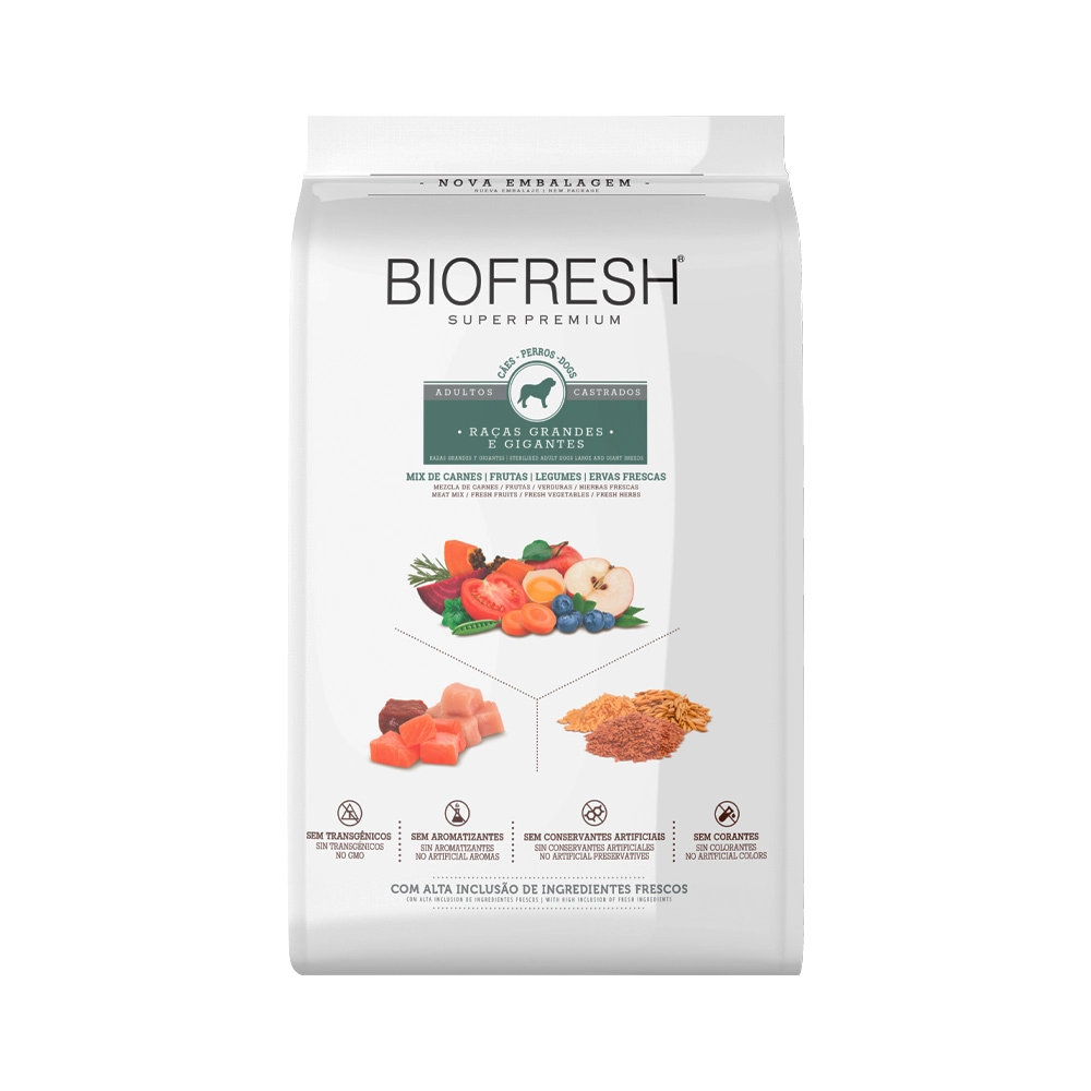 Ração Seca Biofresh Cães Castrados De Raças Grandes E Gigantes Caixa Com 4 Unidades De 3 Kg