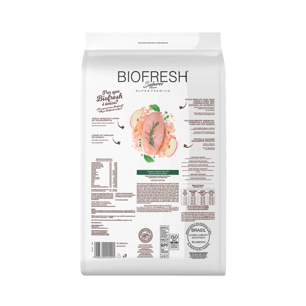 Ração Seca Biofresh Frango Cães Adultos Raças Medias Caixa Com 4 Unidades De 3 Kg