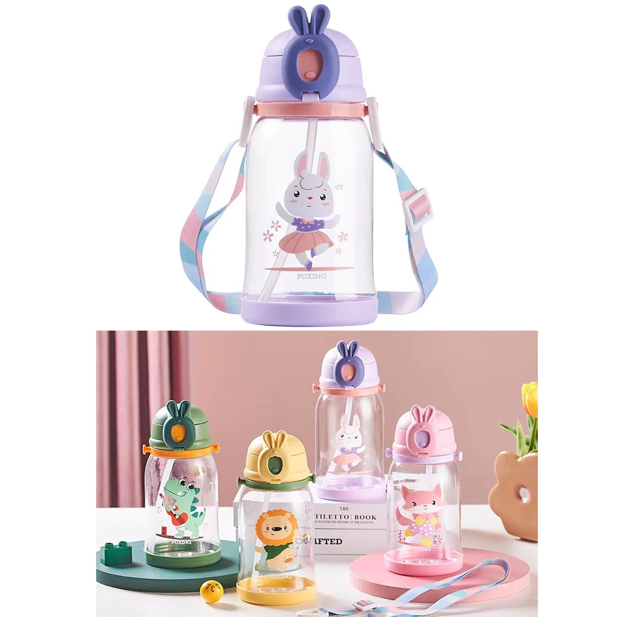 Garrafa Plast Infantil Bichos 600ml Ref.ial035