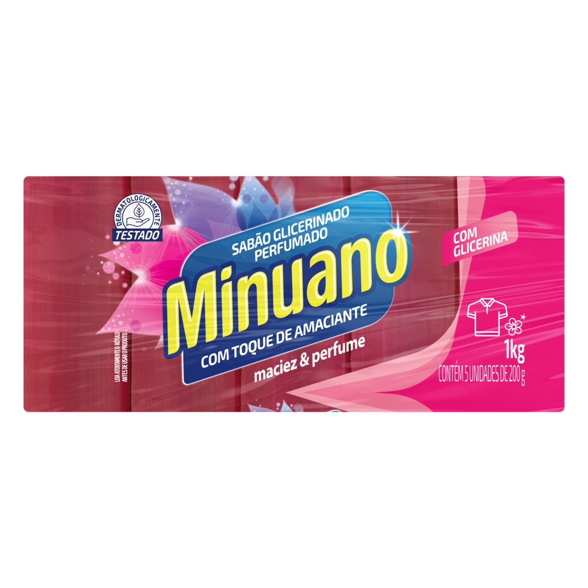 Sabão Barra Glicerinado Com Amaciante Minuano Pacote 1kg 5 Unidades