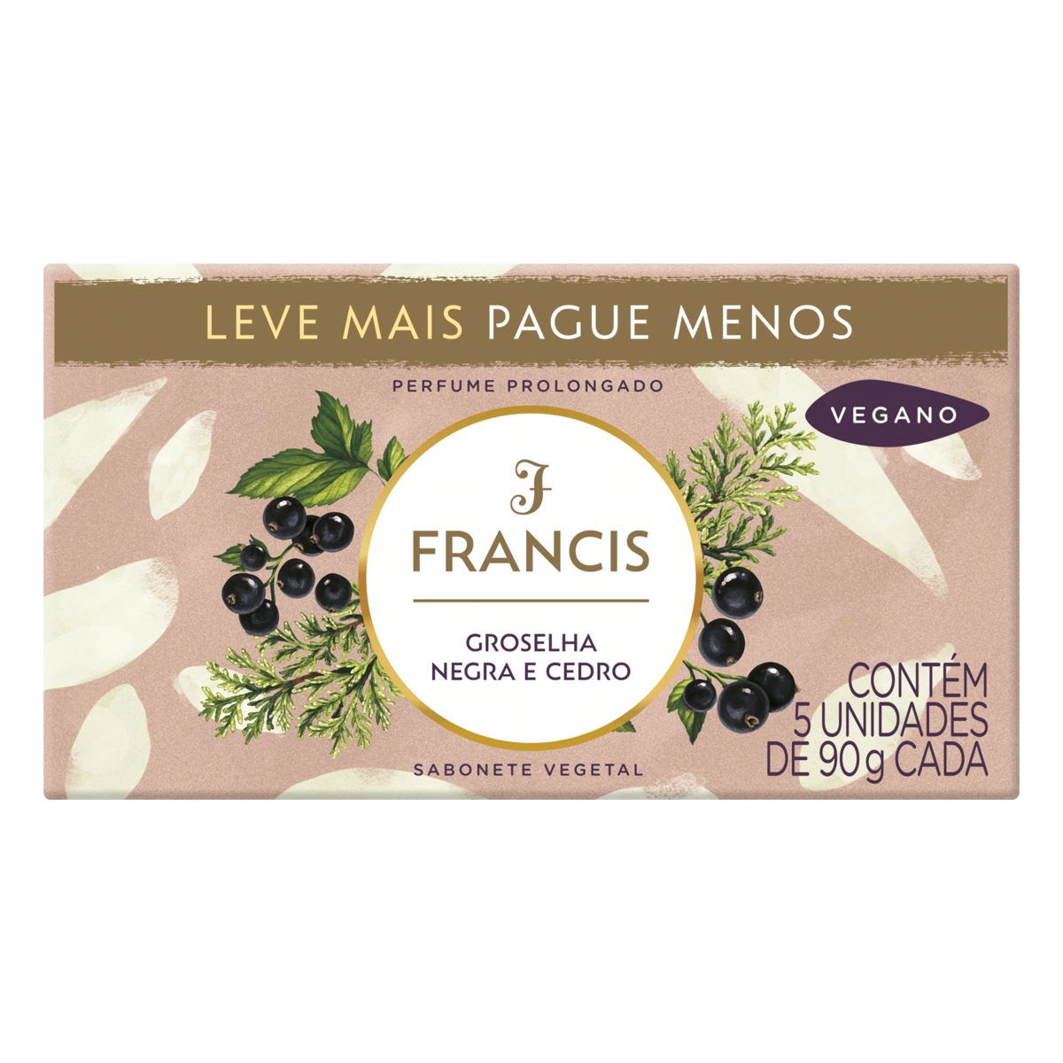 Pack Sabonete Barra Vegetal Groselha Negra E Cedro Francis Caixa 5 Unidades 90g Cada Leve Mais Pague