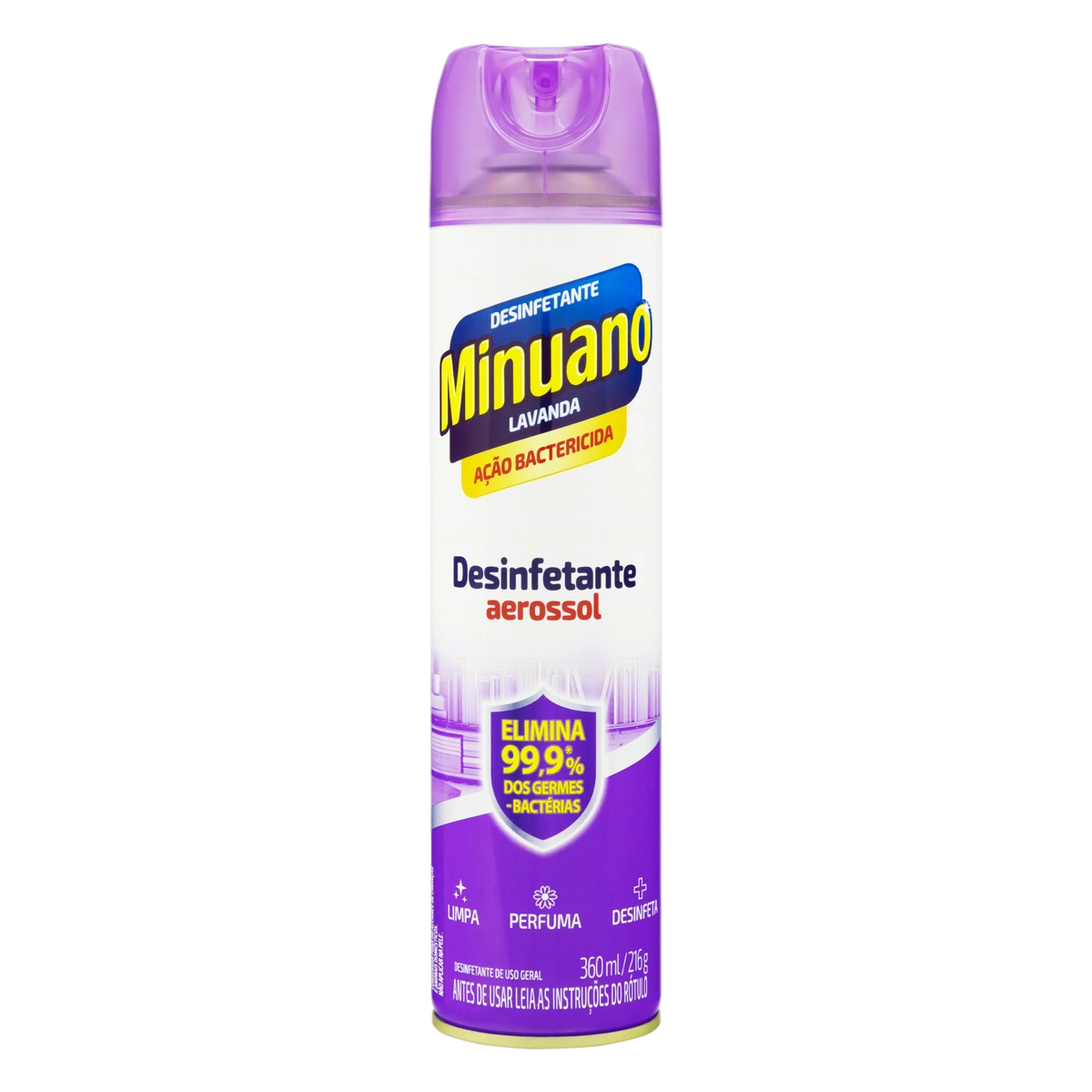 Desinfetante Aerossol Bactericida Lavanda Minuano Frasco 360ml Spray
