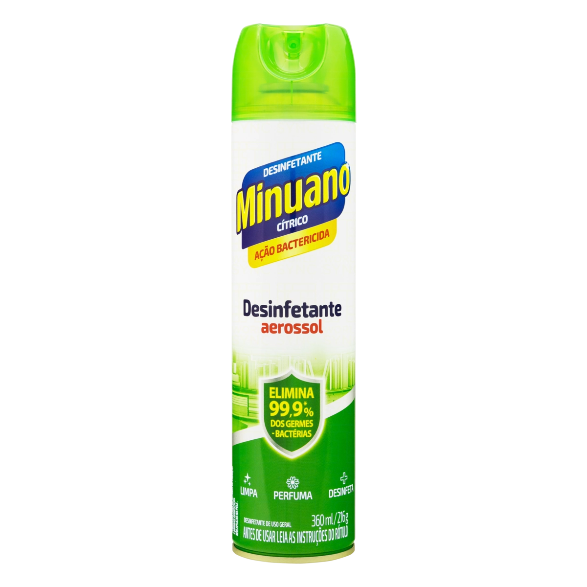 Desinfetante Aerossol Bactericida Cítrico Minuano Frasco 360ml Spray