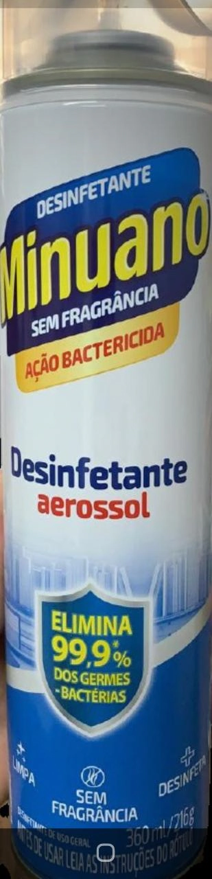 Desinfetante Aerossol Bactericida Sem Perfume Minuano Frasco 360ml Spray
