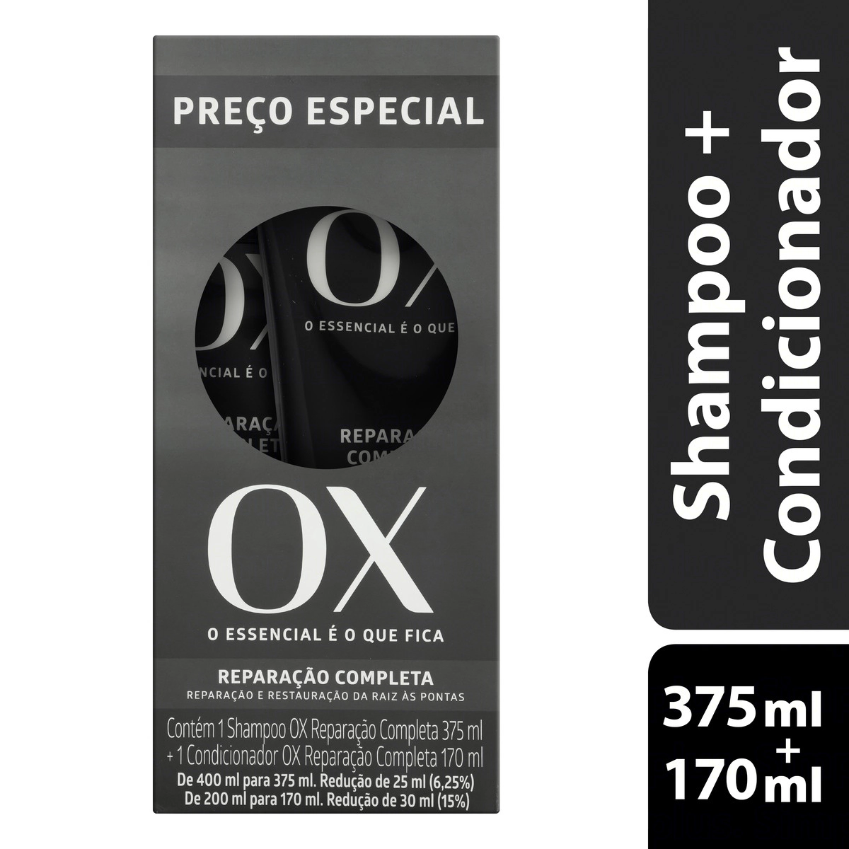 Kit Shampoo 375ml + Condicionador 170ml OX Reparação Completa