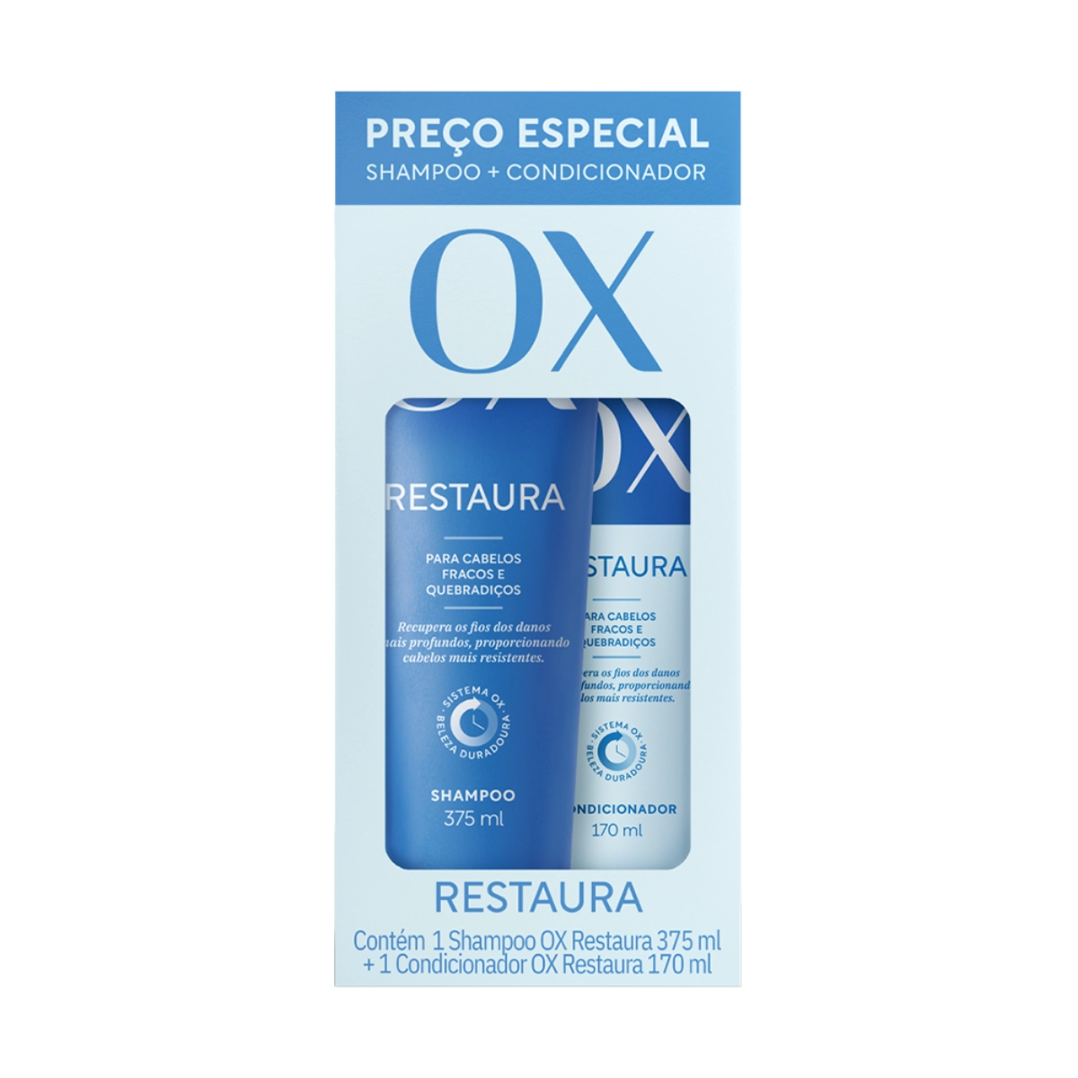 Kit Shampoo 375ml + Condicionador 170ml OX Cosméticos Restaura