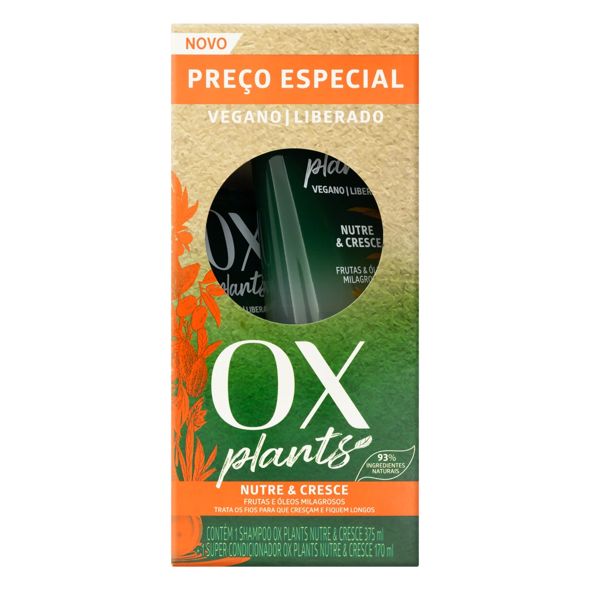 Kit Shampoo 375ml + Condicionador 170ml OX Nutre E Cresce