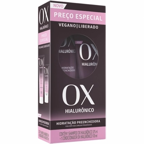 Kit Shampoo 375ml + Condicionador 170ml OX Cosméticos Hialurônico Hidratação Preenchedora