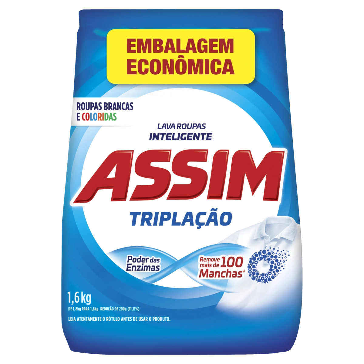 Lava Roupas Pó Assim Bicarbonato Triplação Pacote 1,6kg Embalagem Econômica