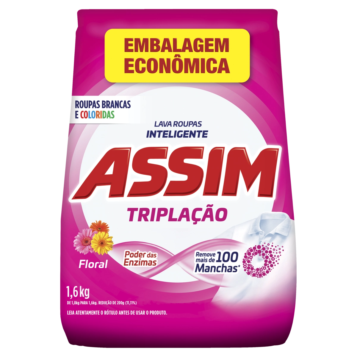 Lava Roupas Pó Assim Micelar Triplação Pacote 1,6kg Embalagem Econômica