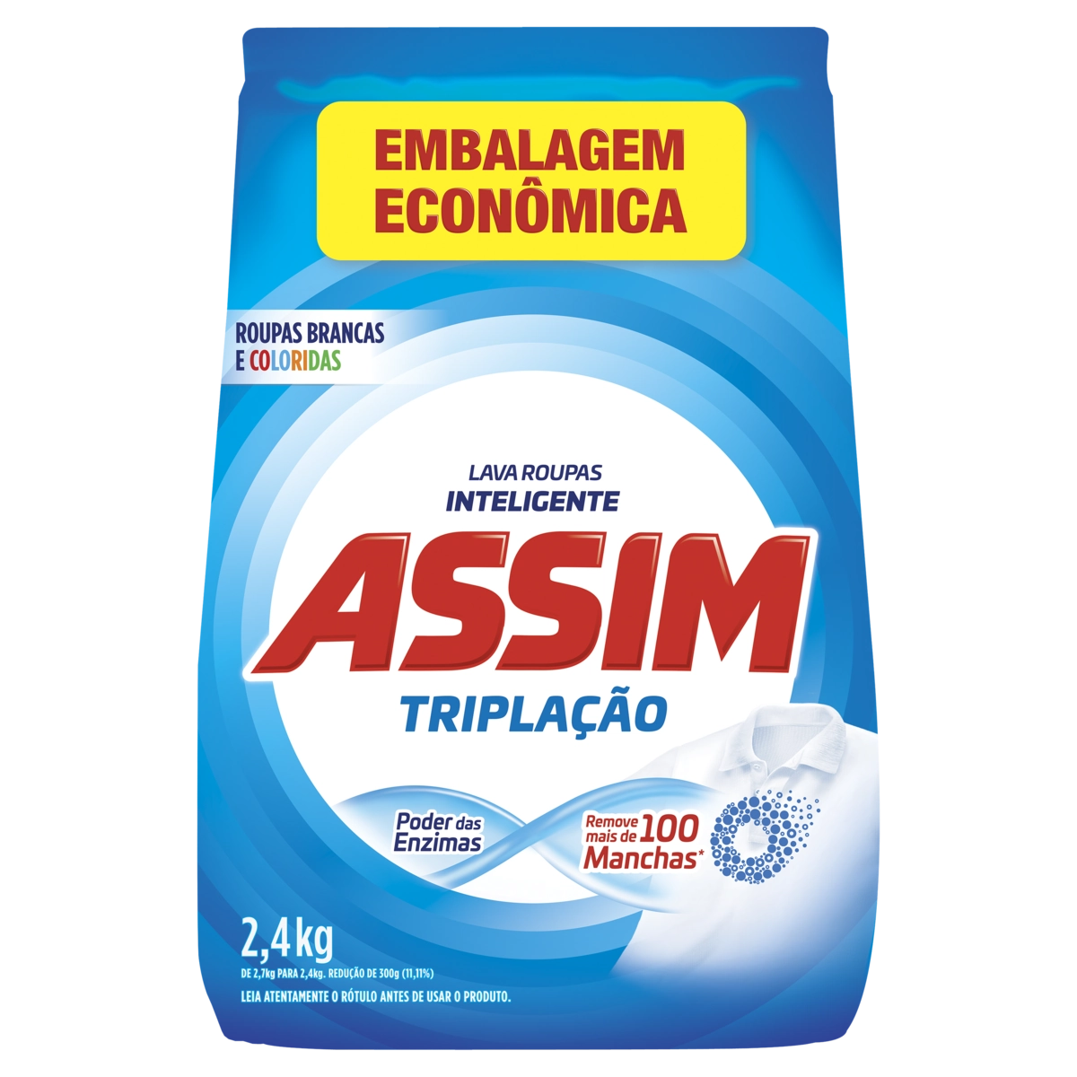 Lava Roupas Pó Assim Bicarbonato Triplação Pacote 2,4kg Embalagem Econômica