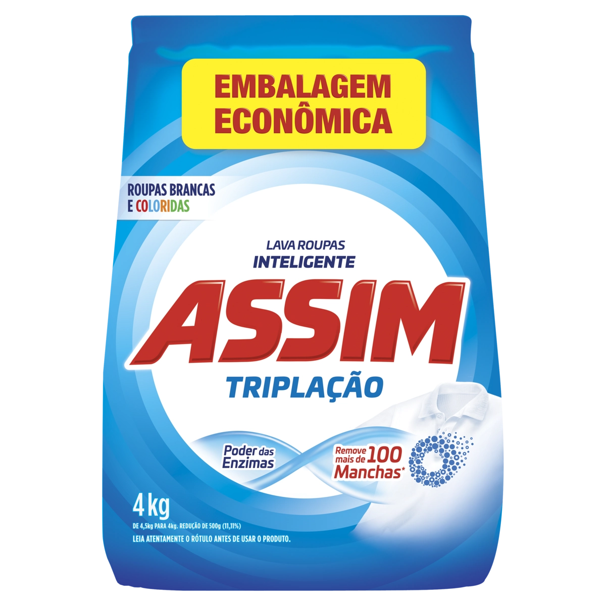 Lava Roupas Pó Assim Bicarbonato Triplação Pacote 4kg Embalagem Econômica