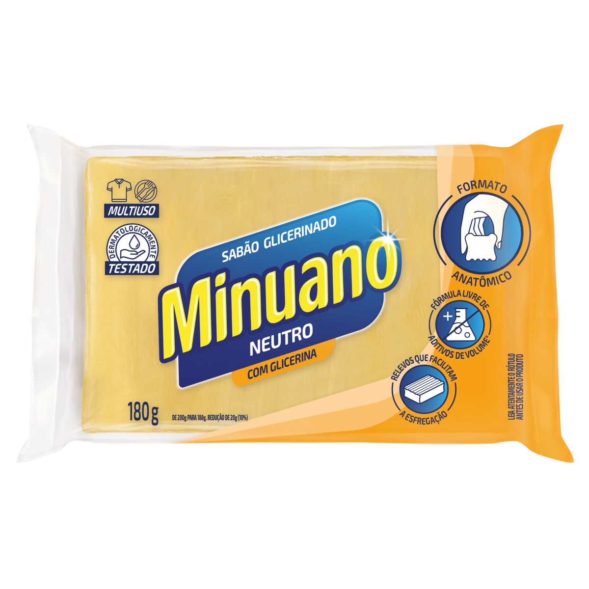 Sabão Barra Glicerinado Multiuso Neutro Minuano Flow Pack 180g