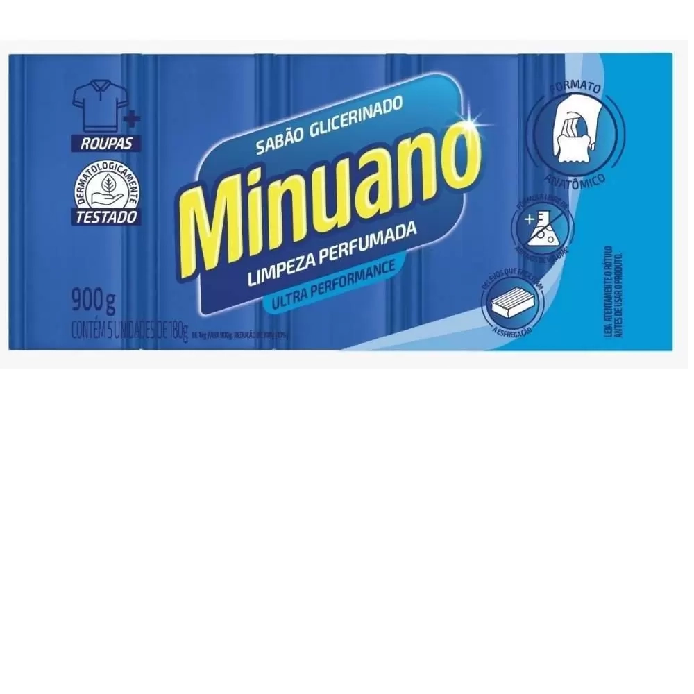 Sabão Barra Glicerinado Minuano Limpeza Perfumada Pacote 900g 5 Unidades