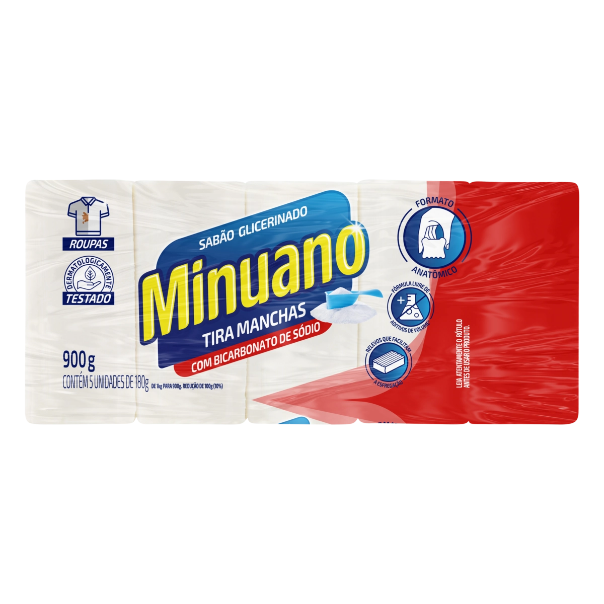 Sabão Barra Glicerinado Tira Manchas Minuano Pacote 900g 5 Unidades