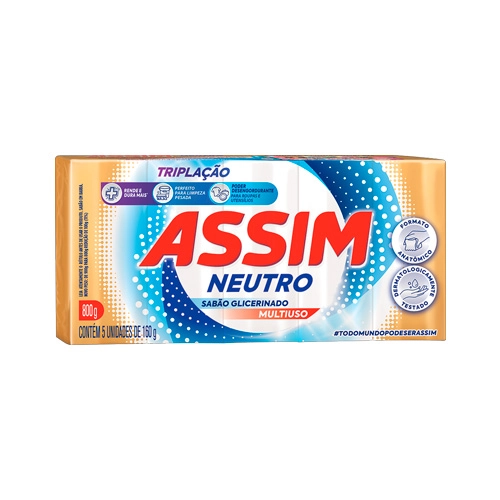 Sabão Barra Glicerinado Multiuso Neutro Brisa Pacote 900g 5 Unidades