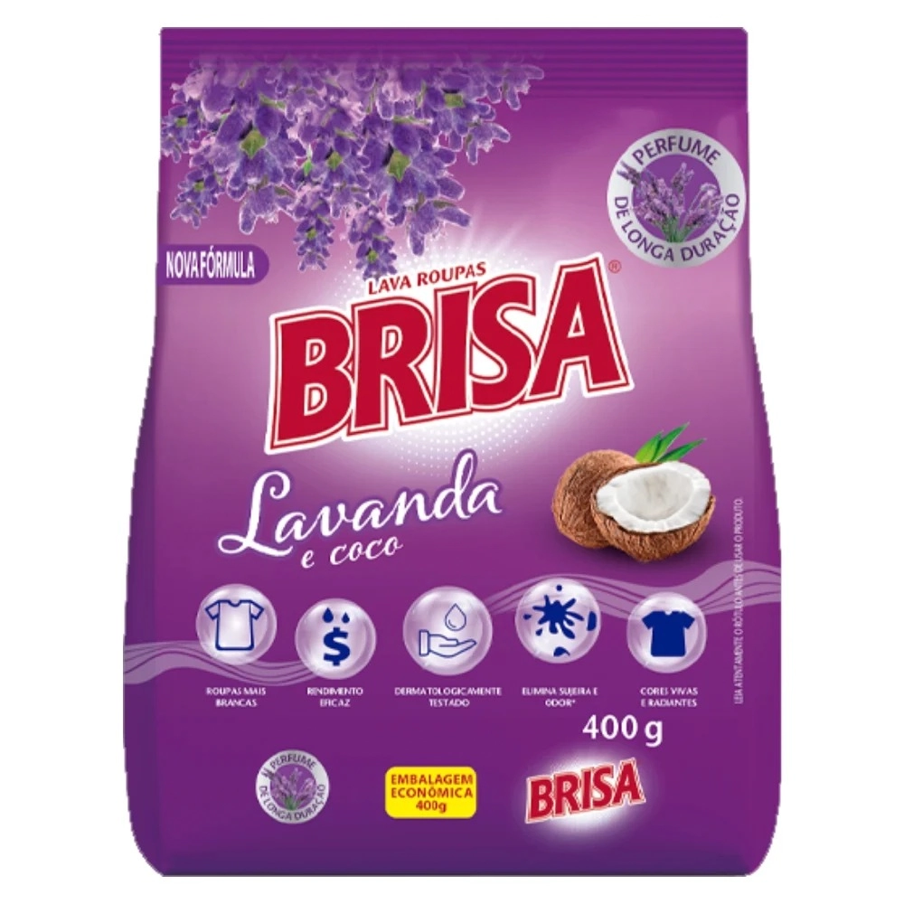Lava Roupas Pó Lavanda E Coco Brisa Pacote 400g Embalagem Econômica