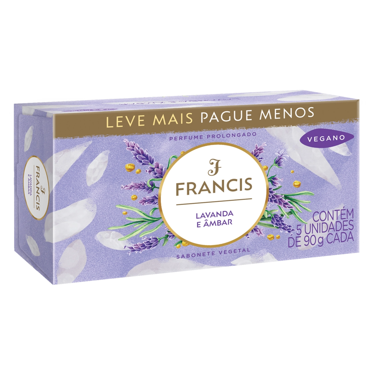 Pack Sabonete Barra Vegetal Lavanda E âmbar Francis Caixa 5 Unidades 90g Cada Leve Mais Pague Menos