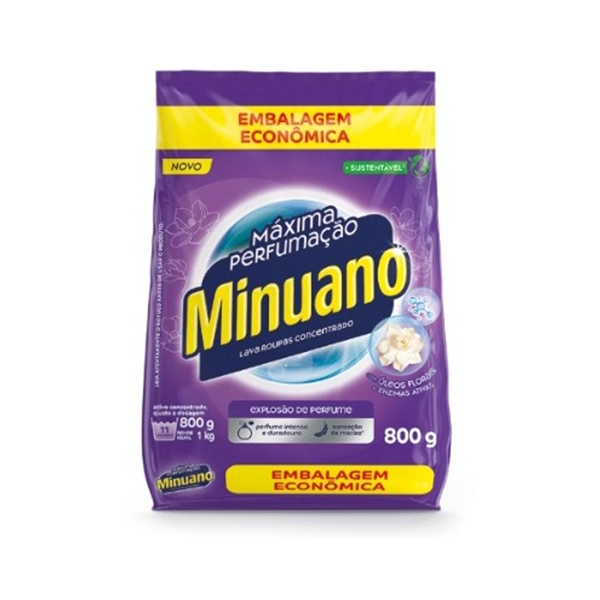 Lava Roupas Pó Concentrado Minuano Máxima Perfumação Pacote 800g Embalagem Econômica