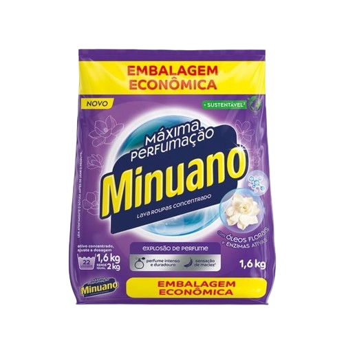 Lava Roupas Pó Concentrado Minuano Máxima Perfumação Pacote 1,6kg Embalagem Econômica