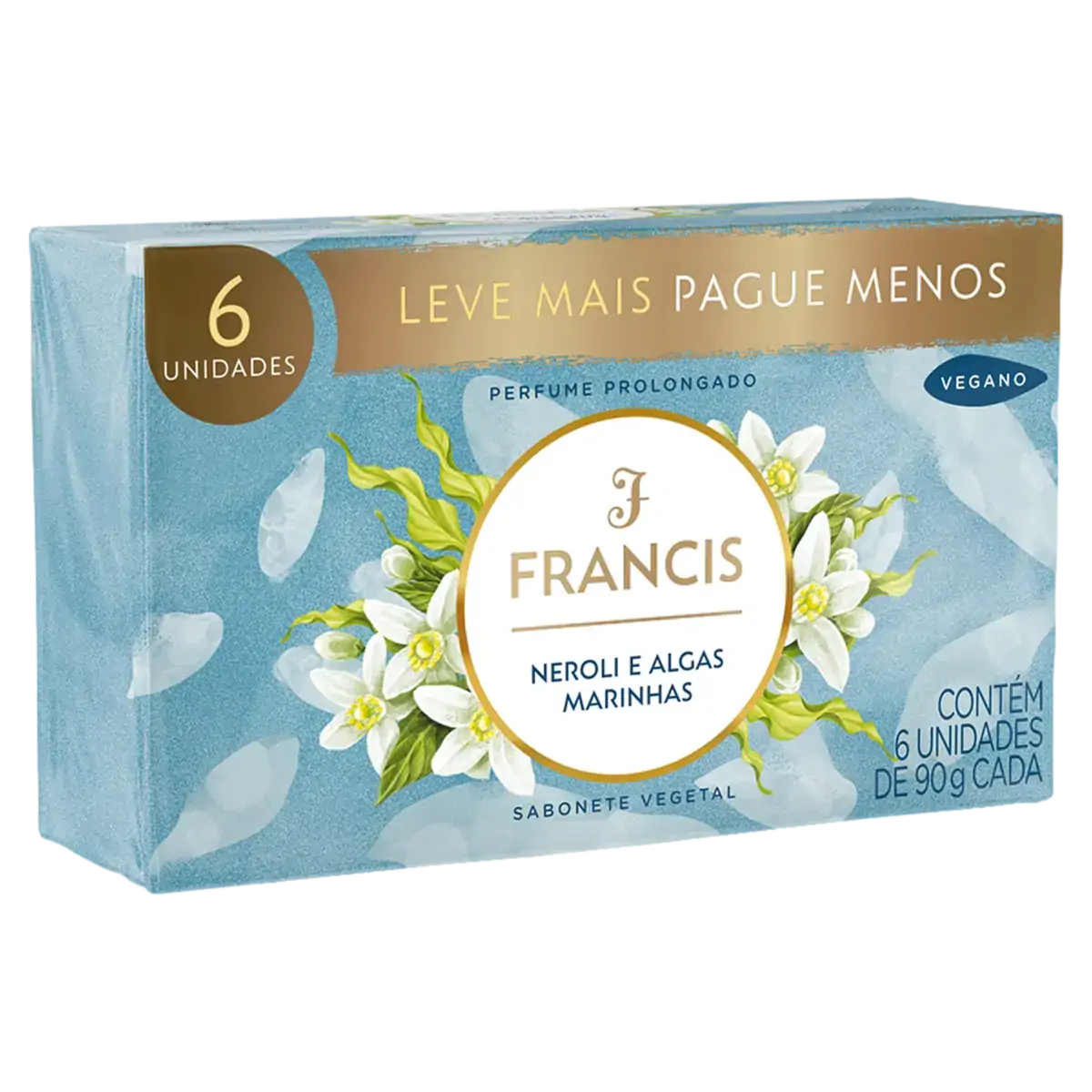 Pack Sabonete Barra Vegetal Neroli e Algas Marinhas Francis Envoltório 6 Unidades 90g Cada Leve Mais