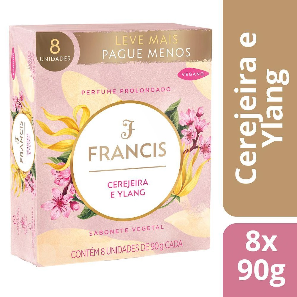 Pack Sabonete Barra Vegetal Cerejeira E Ylang Francis Envoltório 8 Unidades 90g Cada Leve Mais Pague
