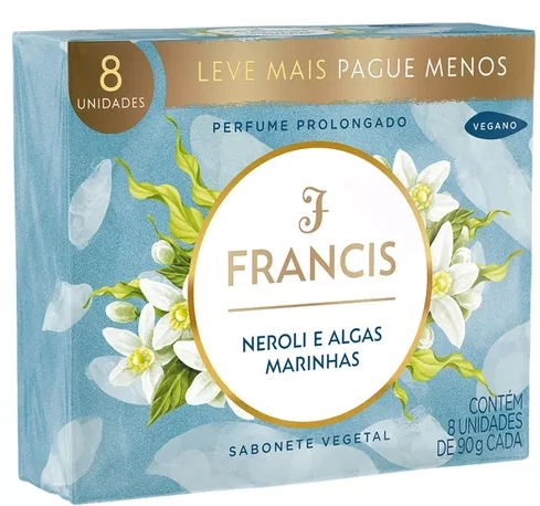 Pack Sabonete Barra Vegetal Neroli E Algas Marinhas Francis Envoltório 8 Unidades 90g Cada Leve Mais