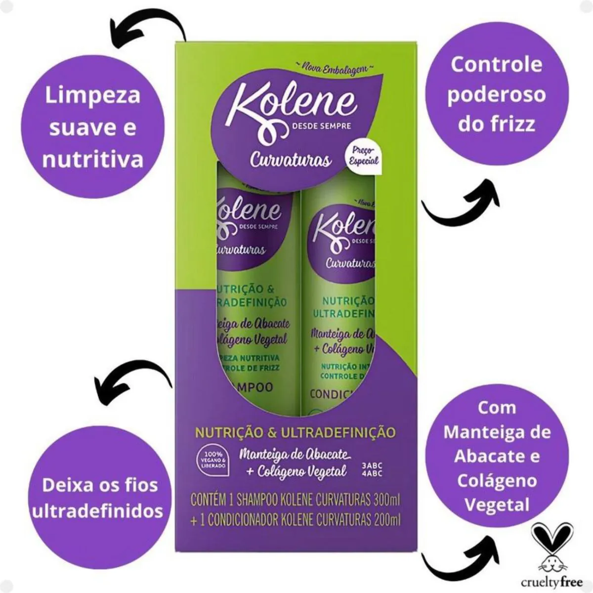 Kit Shampoo 300ml Condicionador 200ml Kolene Curvaturas