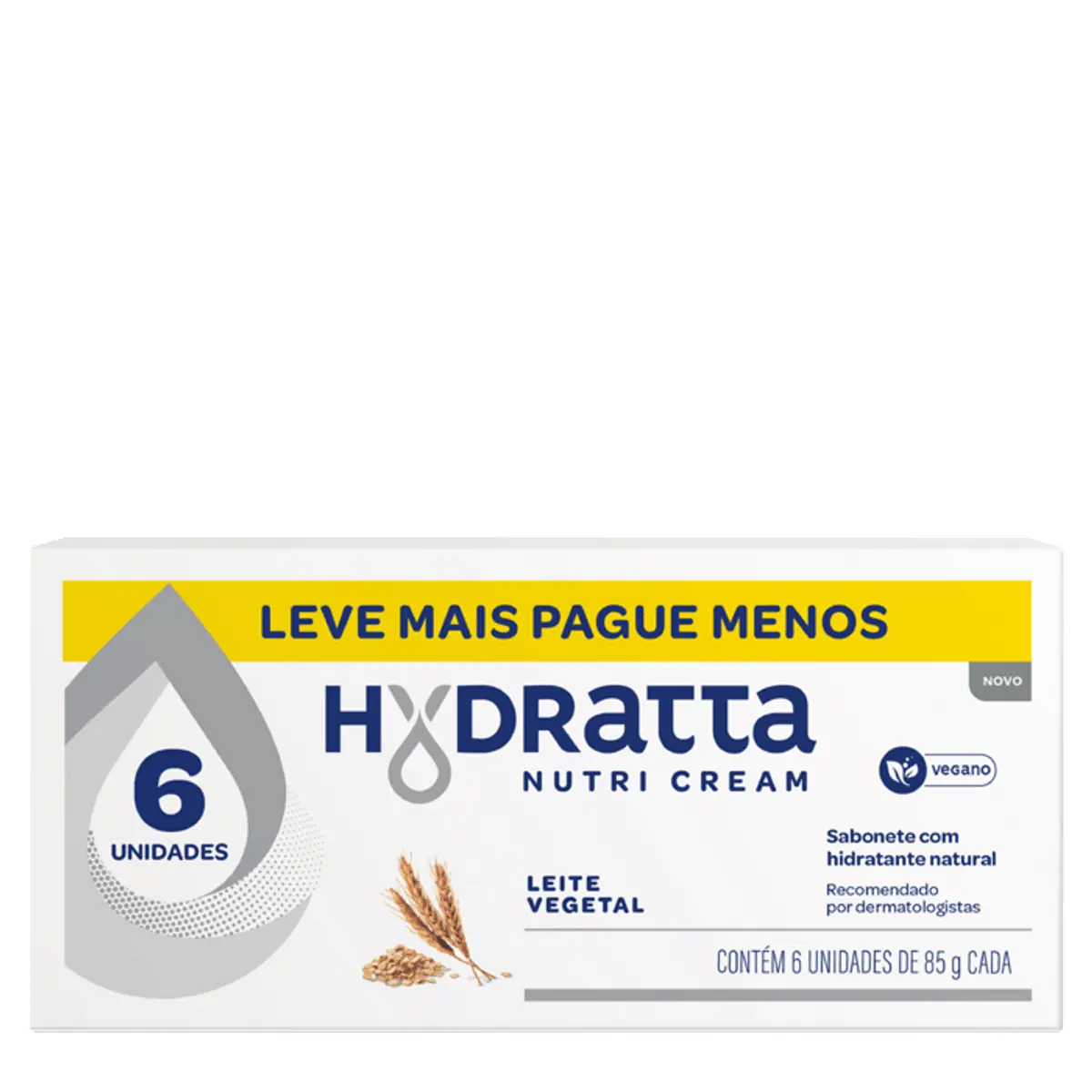 Pack Sabonete Barra Hidratante Leite Vegetal Hydratta Nutri Cream Caixa 6 Unidades 85g Cada Leve Mai
