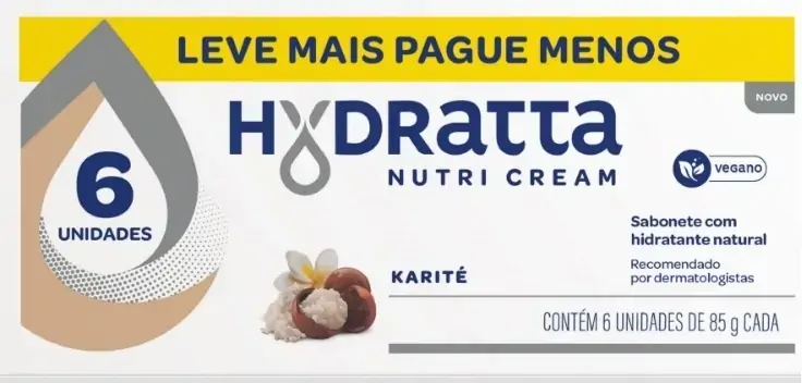 Pack Sabonete Barra Hidratante Karité Hydratta Nutri Cream Caixa 6 Unidades 85g Cada Leve Mais Pague
