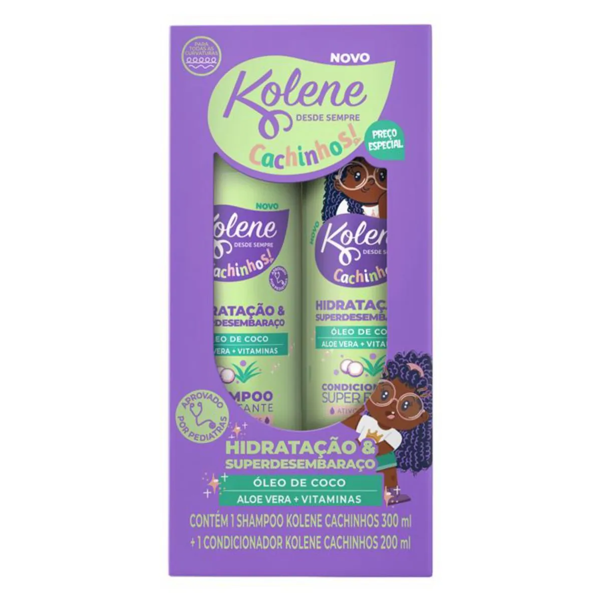 Kit Shampoo 300ml Condicionador Infantil 200ml Kolene Cachinhos