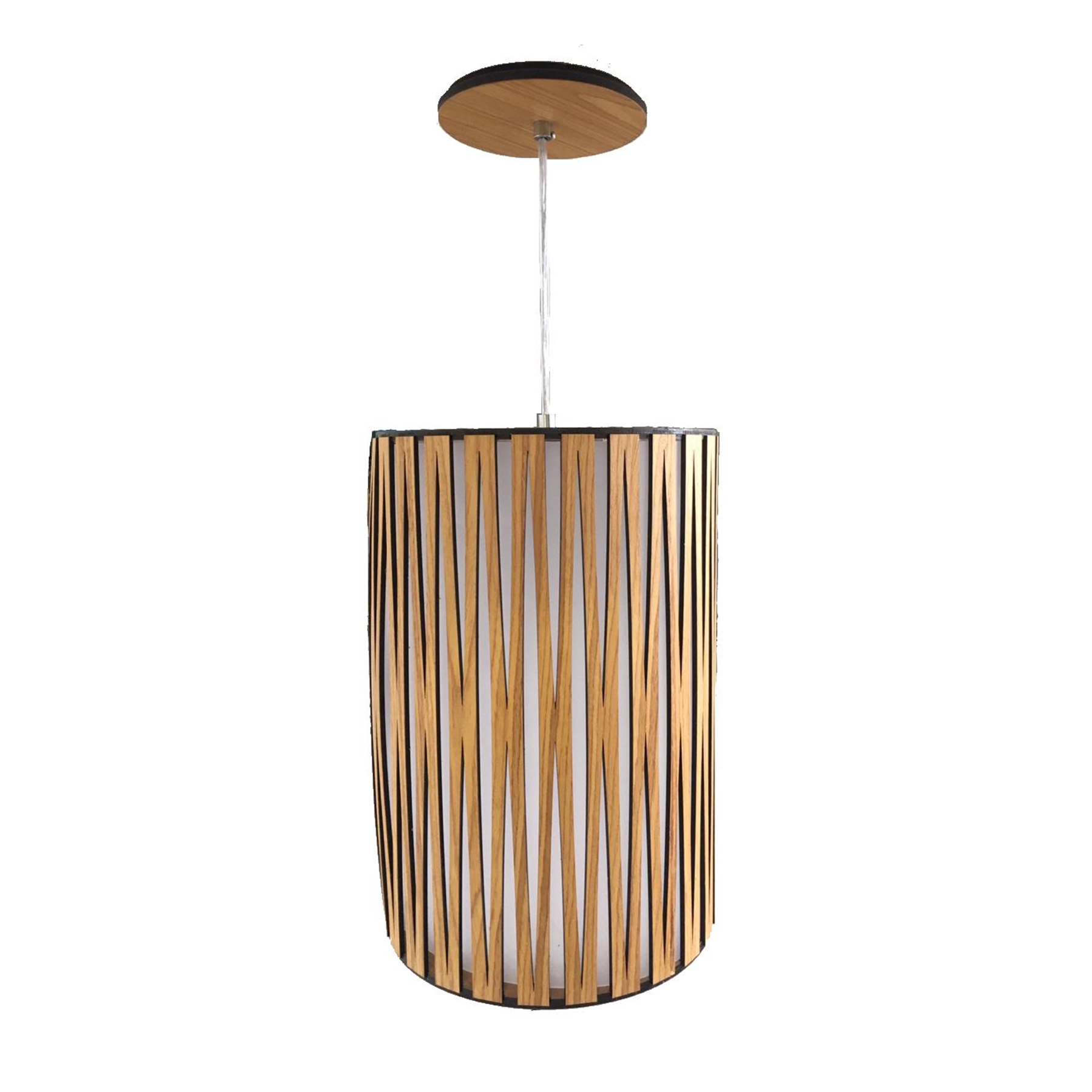 Pendente Cilindro 1 Lâmpada Madeira Marrom Chiara Metalfran