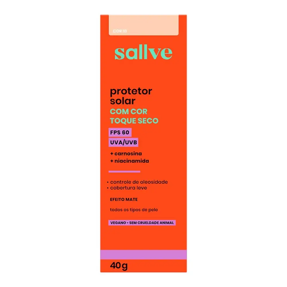 Protetor Solar Facial Toque Seco Com Cor 10 Fps 60 Sallve Caixa 40g