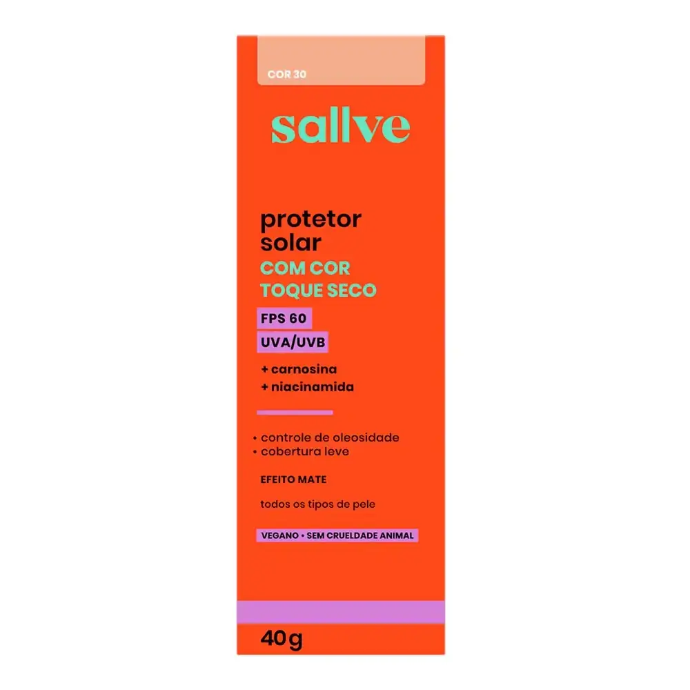 Protetor Solar Facial Toque Seco Com Cor 30 Fps 60 Sallve Caixa 40g