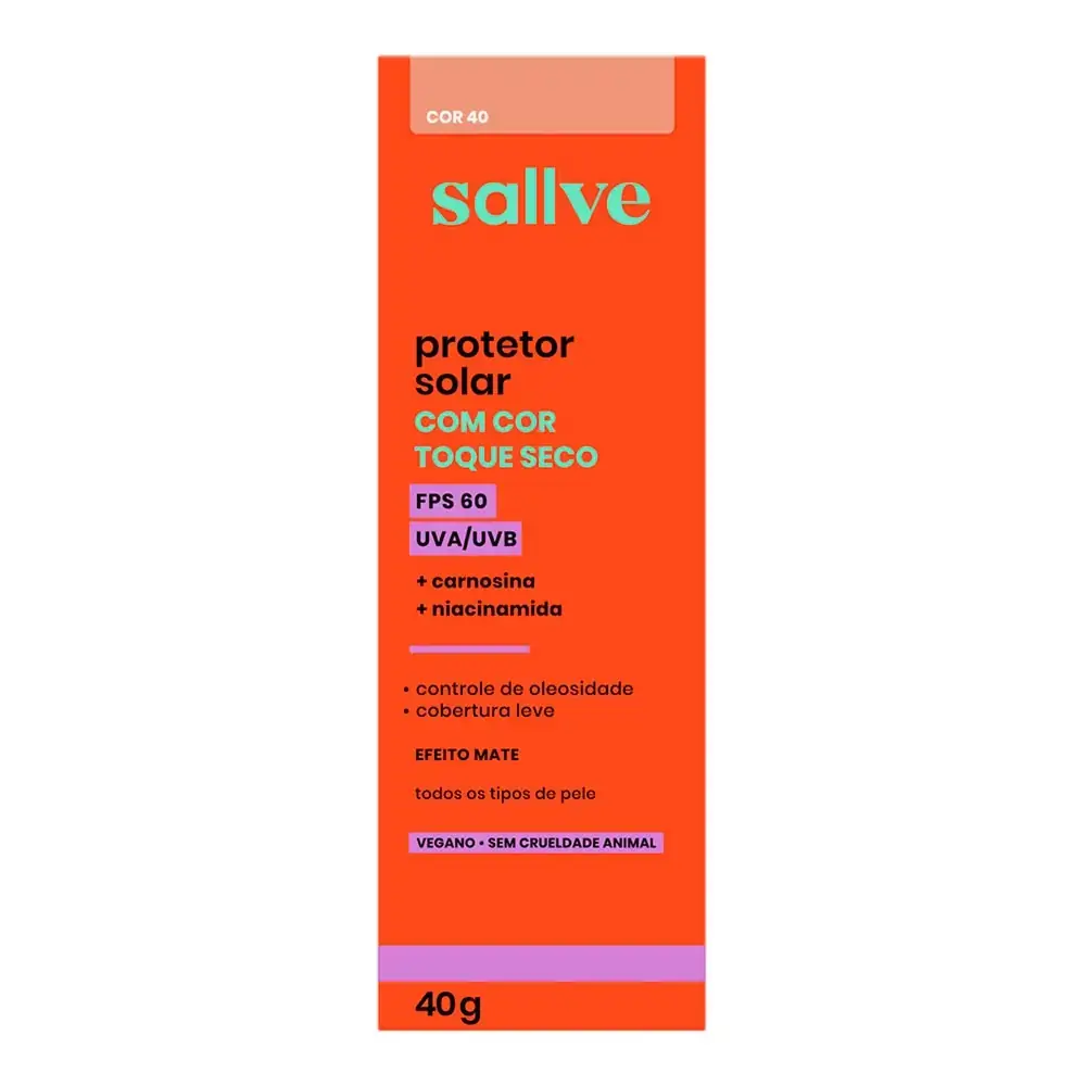 Protetor Solar Facial Toque Seco Com Cor 40 Fps 60 Sallve Caixa 40g