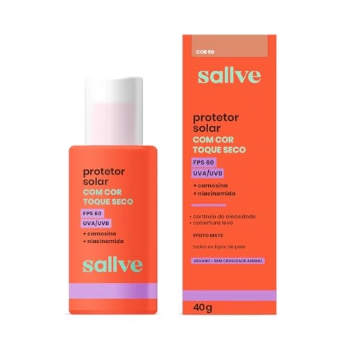 Protetor Solar Facial Toque Seco Com Cor 50 Fps 60 Sallve Caixa 40g
