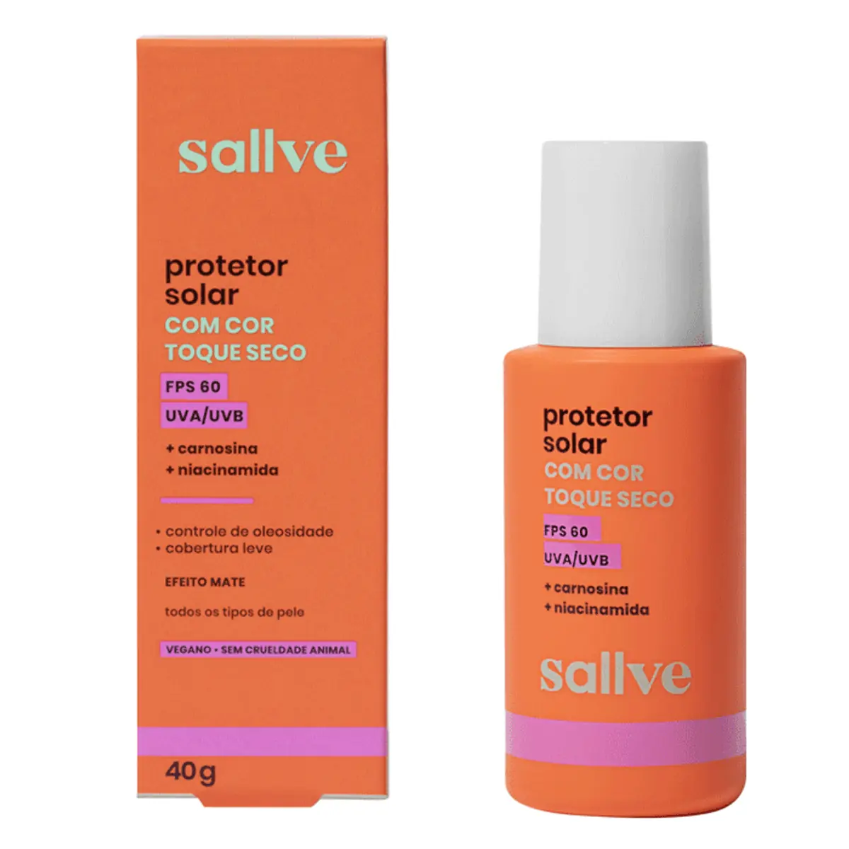 Protetor Solar Facial Toque Seco Com Cor 70 Fps 60 Sallve Caixa 40g